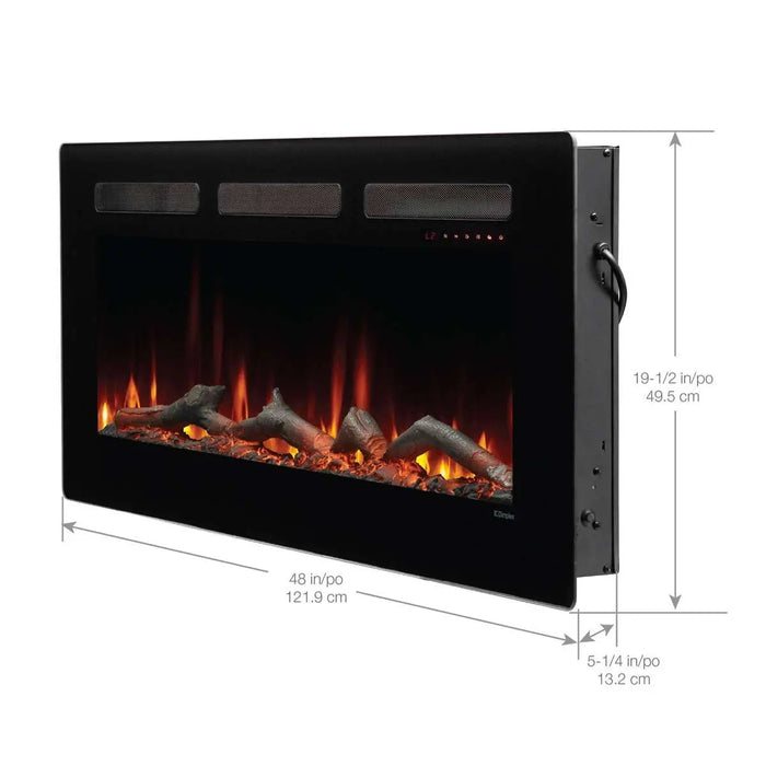 Dimplex Sierra Linear Electric Fireplace - angled view with dimensions