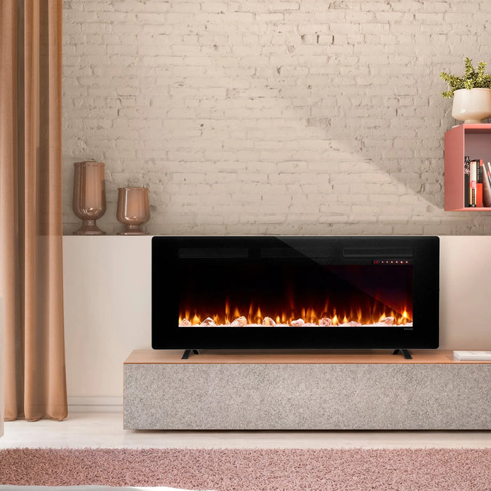 Dimplex Sierra Linear Electric Fireplace - tabletop installation on feet on a low console