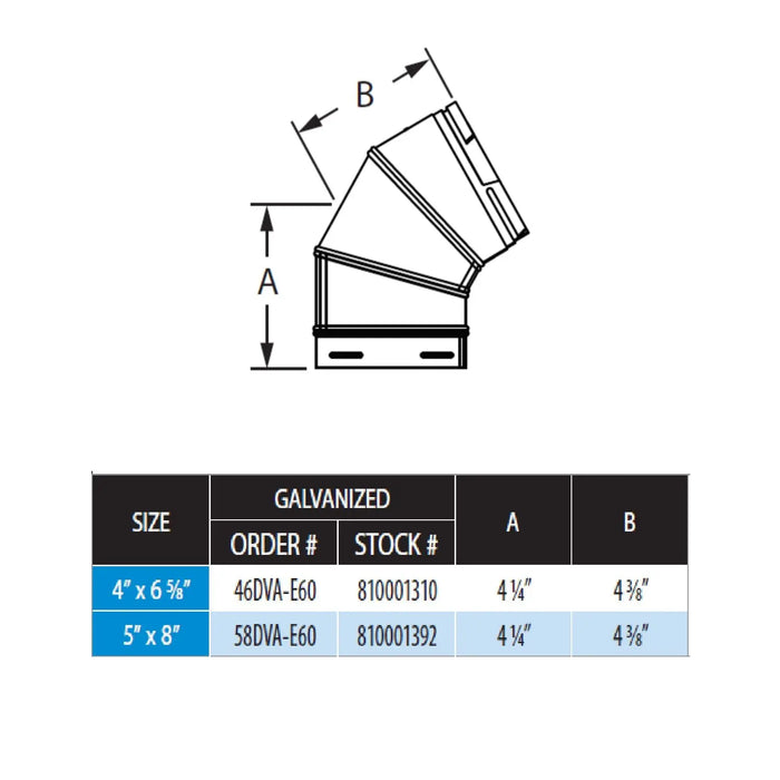 DuraVent DVA-E60 DirectVent Pro Galvanized Steel 60 Degree Elbow DuraVent Dreamwood Living