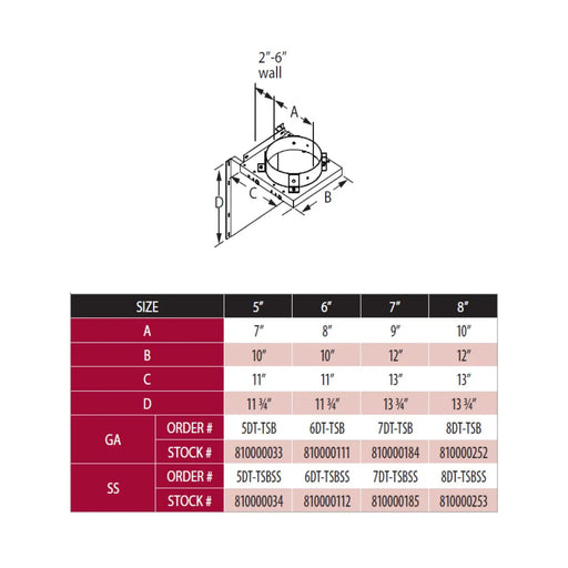 DuraVent DuraTech 5" Diameter 5DT-TSBSS Stainless Steel Adjustable Tee Support Bracket DuraVent Dreamwood Living