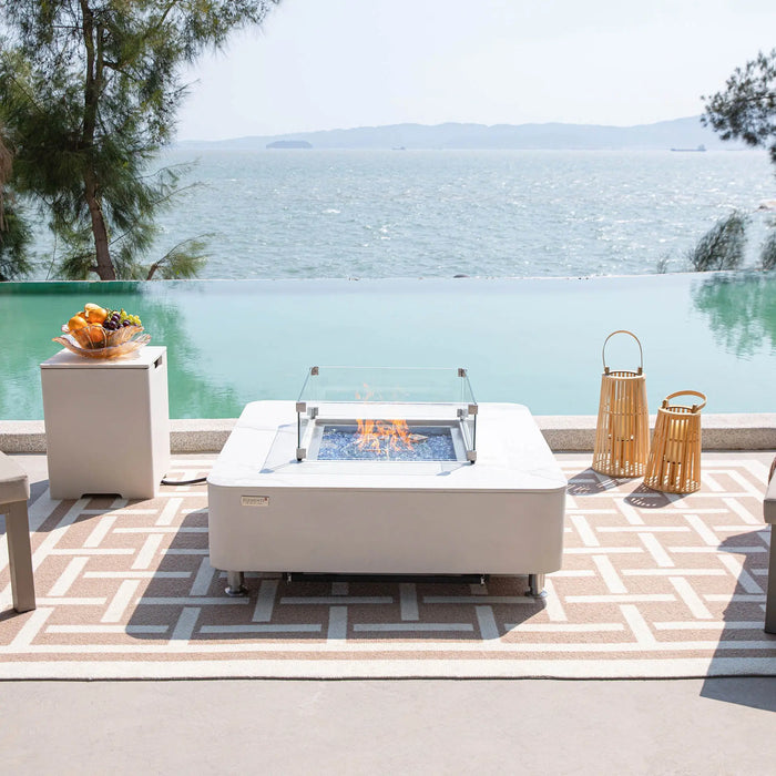 Elementi Plus Annecy 42" Marble Porcelain Fire Table, Bianco White - OFP101 Elementi Plus Dreamwood Living