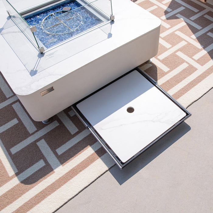 Elementi Plus Annecy 42" Marble Porcelain Fire Table, Bianco White - OFP101 Elementi Plus Dreamwood Living