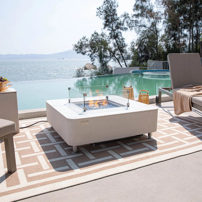Elementi Plus Annecy 42" Marble Porcelain Fire Table, Bianco White - OFP101 Elementi Plus Dreamwood Living