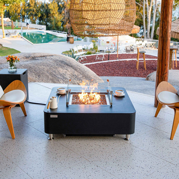 Elementi Plus Annecy 42" Marble Porcelain Fire Table, Bulgaria Black - OFP101BB Elementi Plus Dreamwood Living