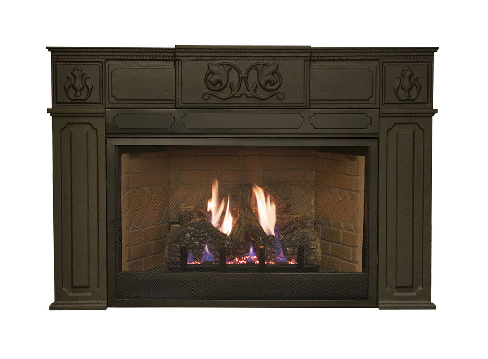 Empire 29" Innsbrook Medium Vent-Free Gas Fireplace Insert, insert with decorative front in a dark mantel