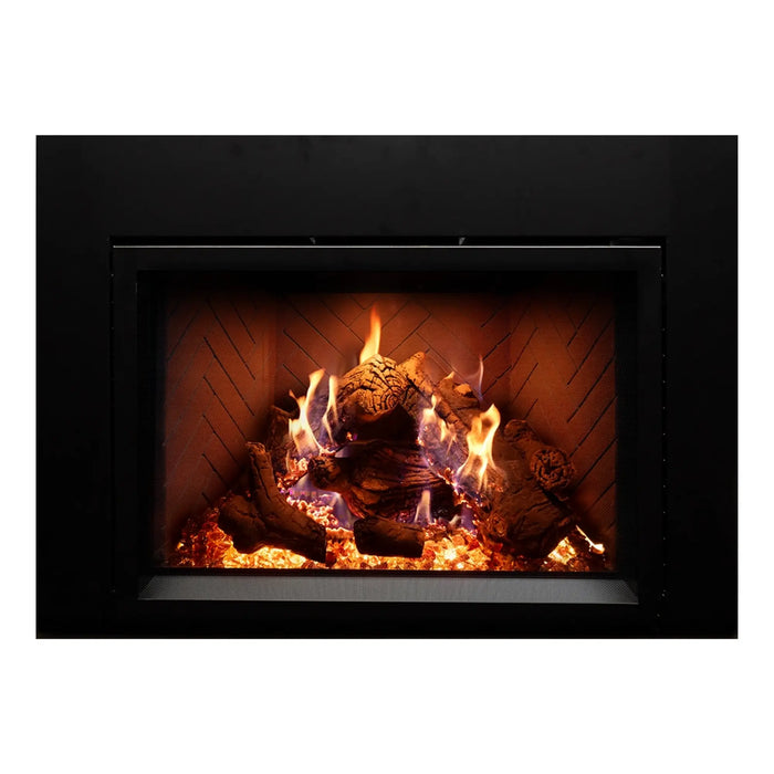 Empire 30" Rainier Premier Direct Vent Fireplace Insert, insert front with flames, close