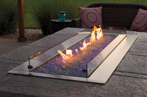 Empire Carol Rose Linear 48" Outdoor Fire Pit, fire pit with glass wind deflector outdoors