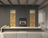 Empire Stove 36" St. Clair 3000 Wood Burning Fireplace, installed in a grey wall between wood niches