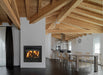 Empire Stove 38" St. Clair 4300 Wood Burning Fireplace with Blower, installed in an open room with wood ceiling