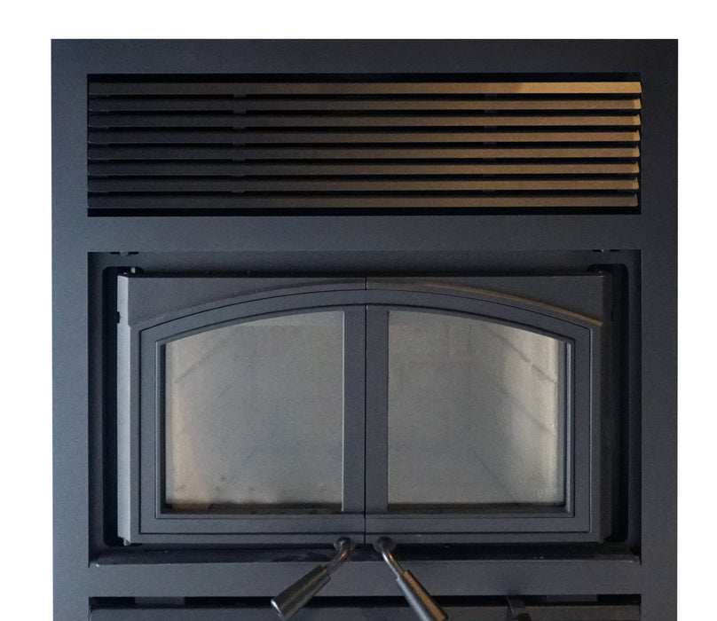 Empire Stove Door Overlay Options for St. Clair, black door overlay installed