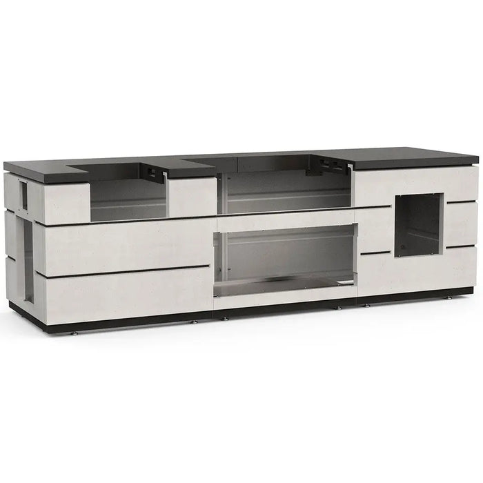 Fire Magic 115" White Aspen Contemporary Pre-Fab Grill Island With Refrigerator Cutout and Polished Black Lava Counter Fire Magic