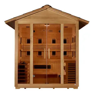 Golden Designs "Gargellen" Hybrid (PureTech™ Full Spectrum IR or Traditional Stove) Outdoor Sauna (5 Person) Golden Design Saunas