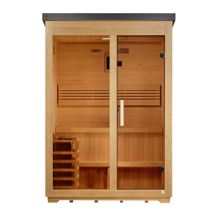 Golden Designs Arlberg 3 Person Flat Roof Outdoor Traditional Steam Sauna - Canadian Hemlock Golden Design Saunas
