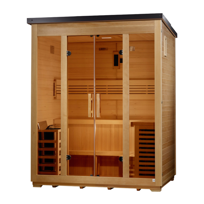 Golden Designs Vorarlberg 5 Person Flat Roof Outdoor Traditional Steam Sauna - Canadian Hemlock Golden Design Saunas