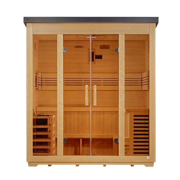 Golden Designs Vorarlberg 5 Person Flat Roof Outdoor Traditional Steam Sauna - Canadian Hemlock Golden Design Saunas