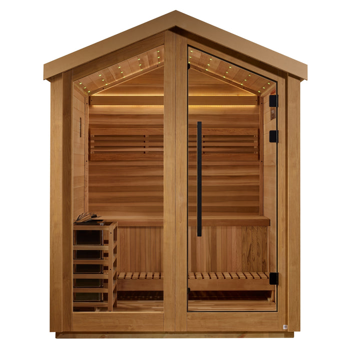 Golden Designs Savonlinna 3 Person Outdoor Traditional Sauna - Canadian Red Cedar Interior Golden Design Saunas