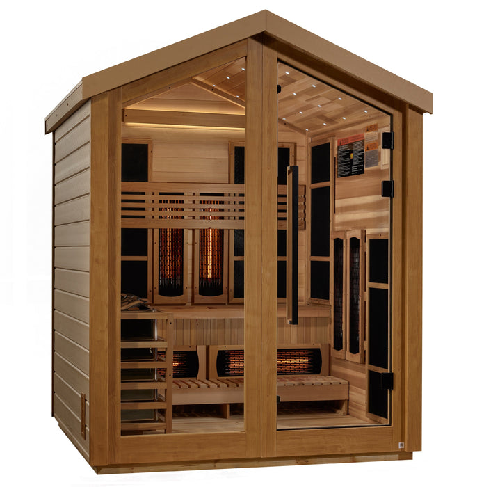 Golden Designs Loviisa 3 Person Hybrid Outdoor Sauna (Full Spectrum IR or Traditional Stove) - Canadian Red Cedar Interior Golden Design Saunas