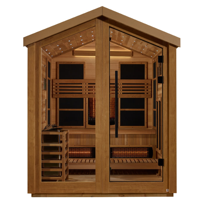 Golden Designs Loviisa 3 Person Hybrid Outdoor Sauna (Full Spectrum IR or Traditional Stove) - Canadian Red Cedar Interior Golden Design Saunas