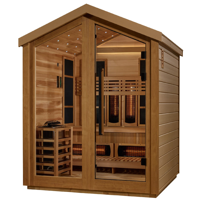 Golden Designs Loviisa 3 Person Hybrid Outdoor Sauna (Full Spectrum IR or Traditional Stove) - Canadian Red Cedar Interior Golden Design Saunas