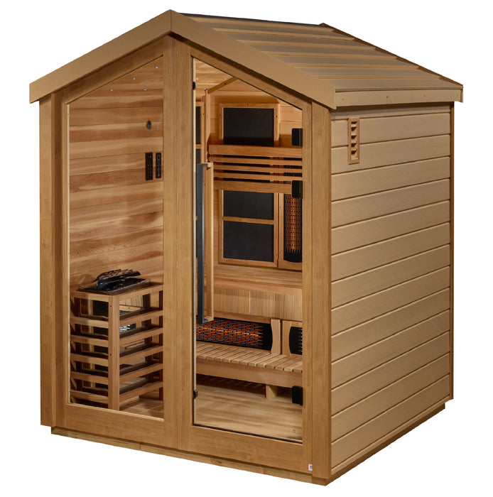 Golden Designs Loviisa 3 Person Hybrid Outdoor Sauna (Full Spectrum IR or Traditional Stove) - Canadian Red Cedar Interior Golden Design Saunas