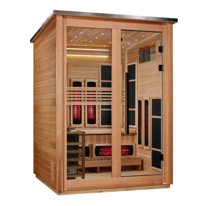 Golden Designs Loviisa 3 Person Hybrid Outdoor Sauna (Full Spectrum IR or Traditional Stove) - Pacific Cedar Finish Golden Design Saunas