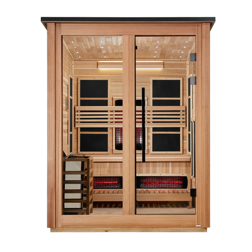 Golden Designs Loviisa 3 Person Hybrid Outdoor Sauna (Full Spectrum IR or Traditional Stove) - Pacific Cedar Finish Golden Design Saunas