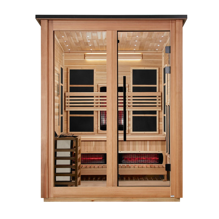 Golden Designs Loviisa 3 Person Hybrid Outdoor Sauna (Full Spectrum IR or Traditional Stove) - Pacific Cedar Finish Golden Design Saunas