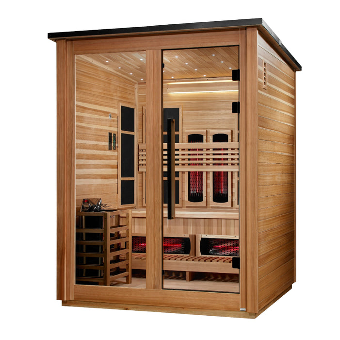 Golden Designs Loviisa 3 Person Hybrid Outdoor Sauna (Full Spectrum IR or Traditional Stove) - Pacific Cedar Finish Golden Design Saunas
