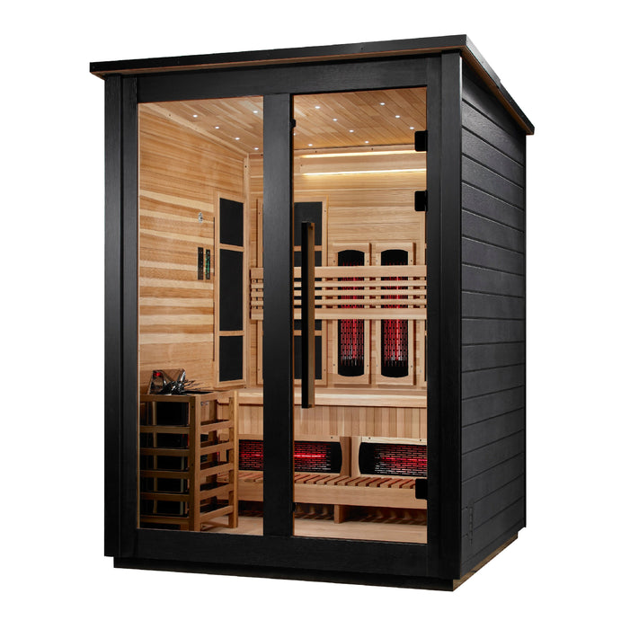 Golden Designs Loviisa 3 Person Hybrid Outdoor Sauna (Full Spectrum IR or Traditional Stove) - Black Finish Golden Design Saunas