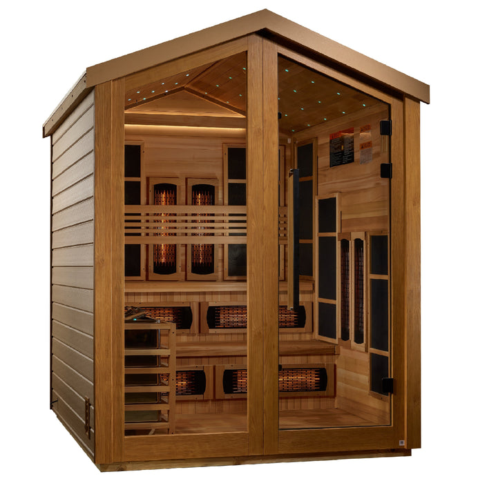 Golden Designs Kaskinen 6 Person Hybrid Outdoor Sauna (Full Spectrum IR or Traditional Stove) - Canadian Red Cedar Interior Golden Design Saunas