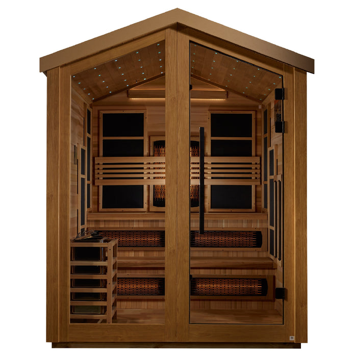Golden Designs Kaskinen 6 Person Hybrid Outdoor Sauna (Full Spectrum IR or Traditional Stove) - Canadian Red Cedar Interior Golden Design Saunas