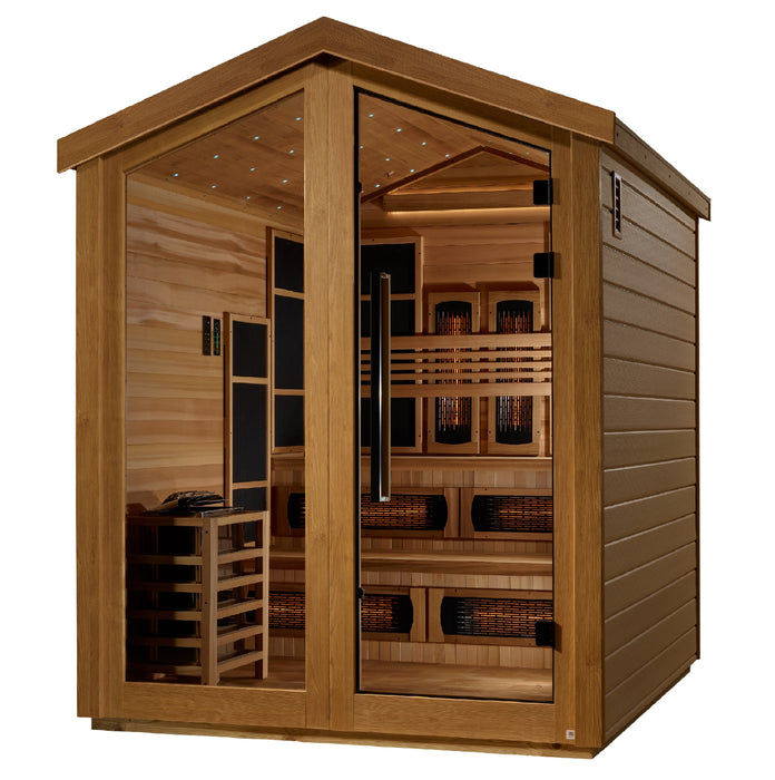 Golden Designs Kaskinen 6 Person Hybrid Outdoor Sauna (Full Spectrum IR or Traditional Stove) - Canadian Red Cedar Interior Golden Design Saunas