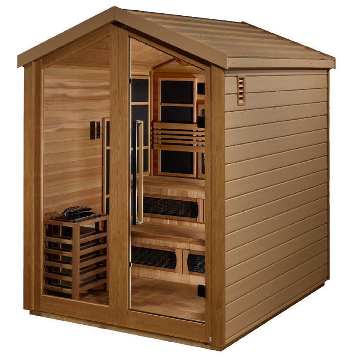 Golden Designs Kaskinen 6 Person Hybrid Outdoor Sauna (Full Spectrum IR or Traditional Stove) - Canadian Red Cedar Interior Golden Design Saunas
