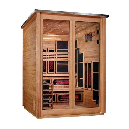 Golden Designs Kaskinen 6 Person Hybrid Outdoor Sauna (Full Spectrum IR or Traditional Stove) - Pacific Cedar Finish Golden Design Saunas