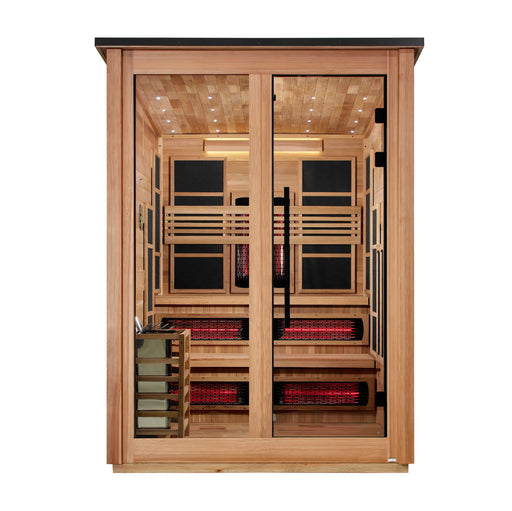 Golden Designs Kaskinen 6 Person Hybrid Outdoor Sauna (Full Spectrum IR or Traditional Stove) - Pacific Cedar Finish Golden Design Saunas