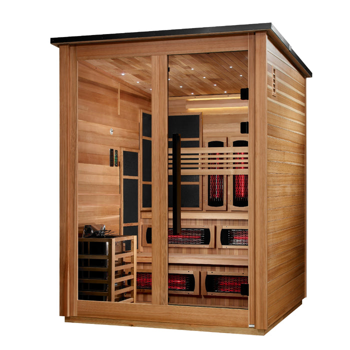 Golden Designs Kaskinen 6 Person Hybrid Outdoor Sauna (Full Spectrum IR or Traditional Stove) - Pacific Cedar Finish Golden Design Saunas