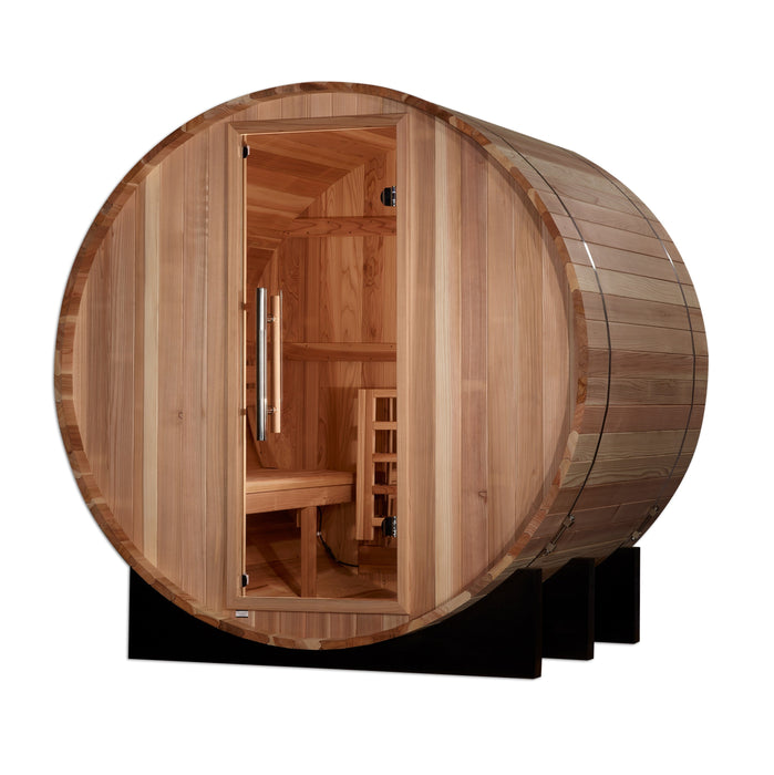 Golden Designs St. Moritz 2 Person Barrel Outdoor Traditional Sauna - Pacific Cedar Golden Design Saunas