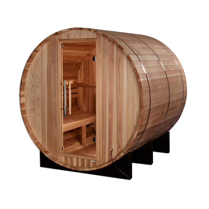Golden Designs Arosa 4 Person Barrel Outdoor Traditional Sauna - Pacific Cedar Golden Design Saunas