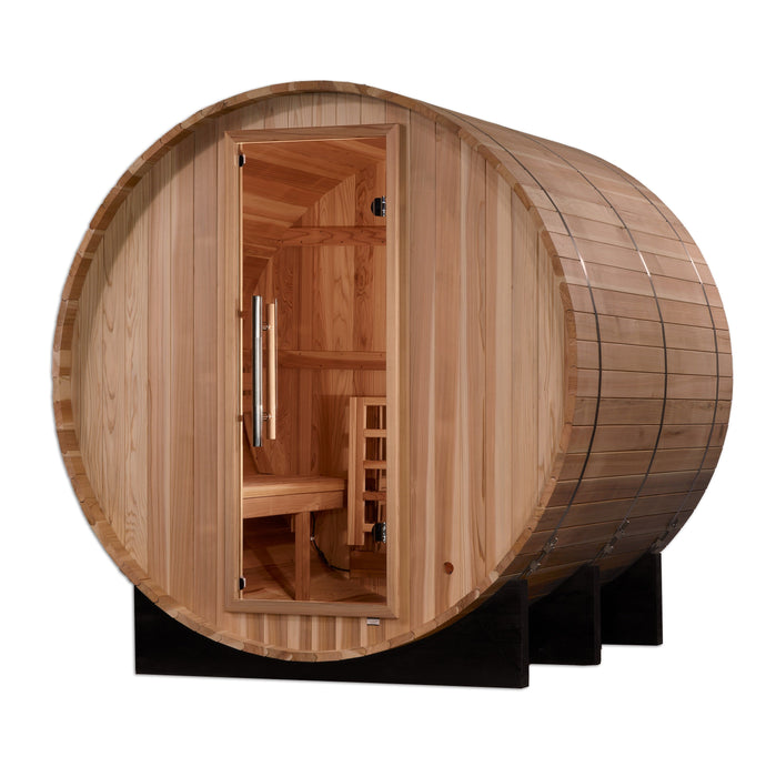 Golden Designs Arosa 4 Person Barrel Outdoor Traditional Sauna - Pacific Cedar Golden Design Saunas