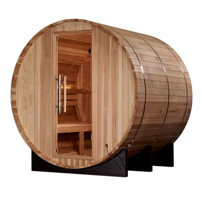 Golden Designs Arosa 4 Person Barrel Outdoor Traditional Sauna - Pacific Cedar Golden Design Saunas