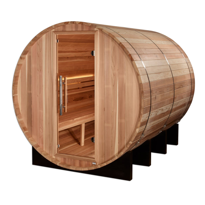 Golden Designs Klosters 6 Person Barrel Outdoor Traditional Sauna - Pacific Cedar Golden Design Saunas