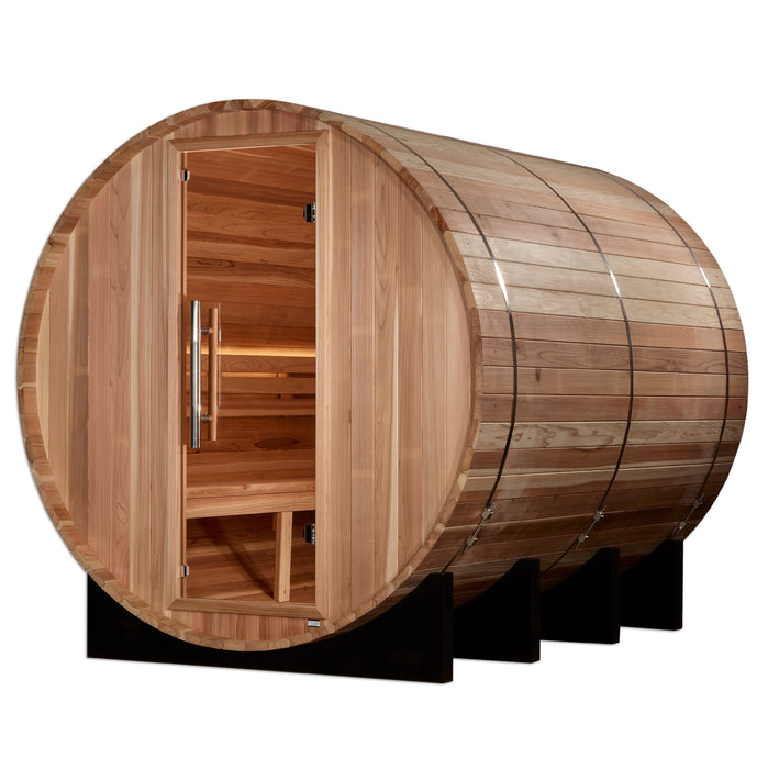 Golden Designs Klosters 6 Person Barrel Outdoor Traditional Sauna - Pacific Cedar Golden Design Saunas