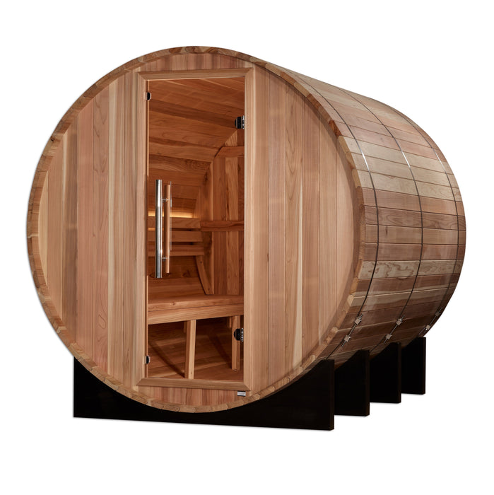 Golden Designs Klosters 6 Person Barrel Outdoor Traditional Sauna - Pacific Cedar Golden Design Saunas