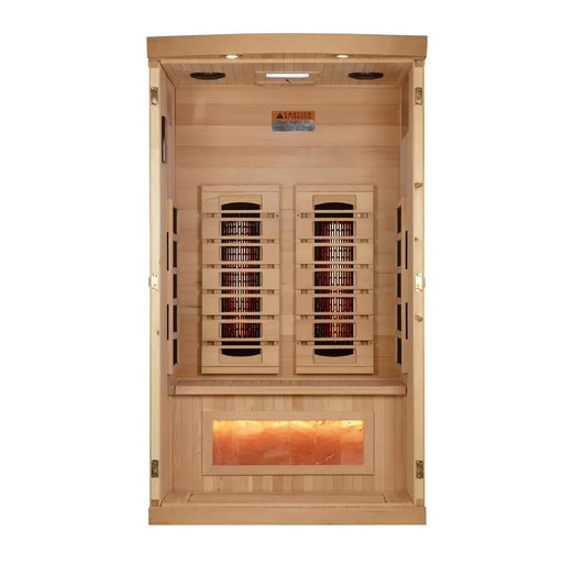 Golden Designs Full Spectrum 2-Person "Reserve Edition" Full Spectrum Infrared Sauna with Himalayan Salt Bar (Canadian Hemlock) Golden Design Saunas