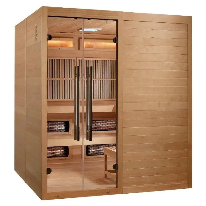Golden Designs "Toledo" Hybrid 6-Person Infrared & Traditional Steam Sauna with Himalayan Salt Bar (Hemlock wood) Golden Design Saunas