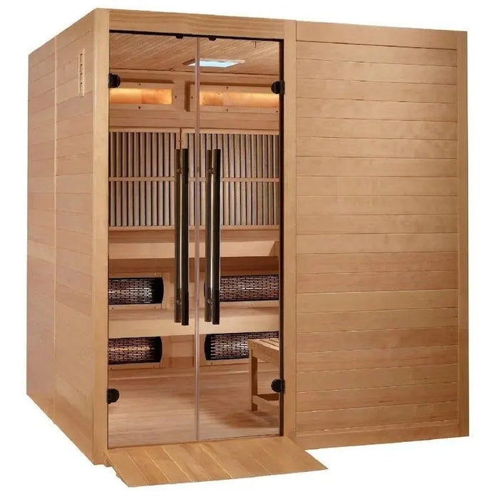 Golden Designs "Toledo" Hybrid 6-Person Infrared & Traditional Steam Sauna with Himalayan Salt Bar (Hemlock wood) Golden Design Saunas