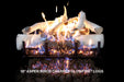 Grand Canyon GlowFire 18" to 36" White Birch Charred Vented Gas Logs - white birch GlowFire logs burning on a black background, labeled 18" Aspen Birch Charred GlowFire Logs
