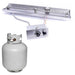 HPC torpedo linear Interlink push-button fire pit insert with control box and a small propane tank