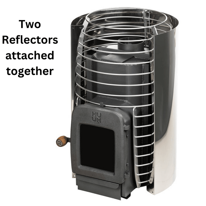 Two HUUM HIVE reflector panels attached together on a HIVE Wood stove