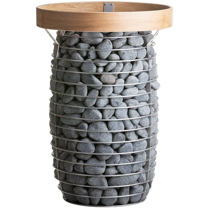 HUUM HIVE sauna heater filled with stones with the safety rail installed